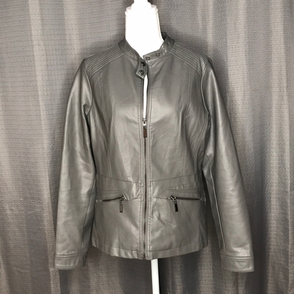 JOU JOU GRAY MEDIUM FAUX LEATHER JACKET